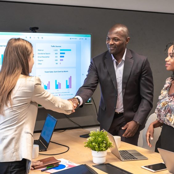 Business man shake hands with partnerships or introducing themselves for first time meet