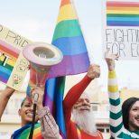 Gay and transgender people protest at pride event outdoor